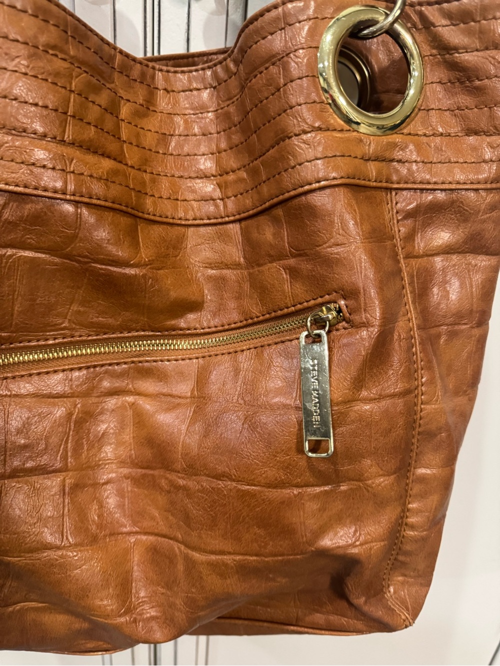 Steve Madden caramel Big bag faux croc leather tote travel bag Overnighter - Picture 4 of 8